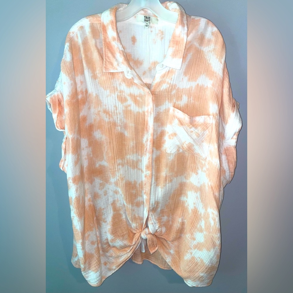 Peach Bleach Button Up Tie Top